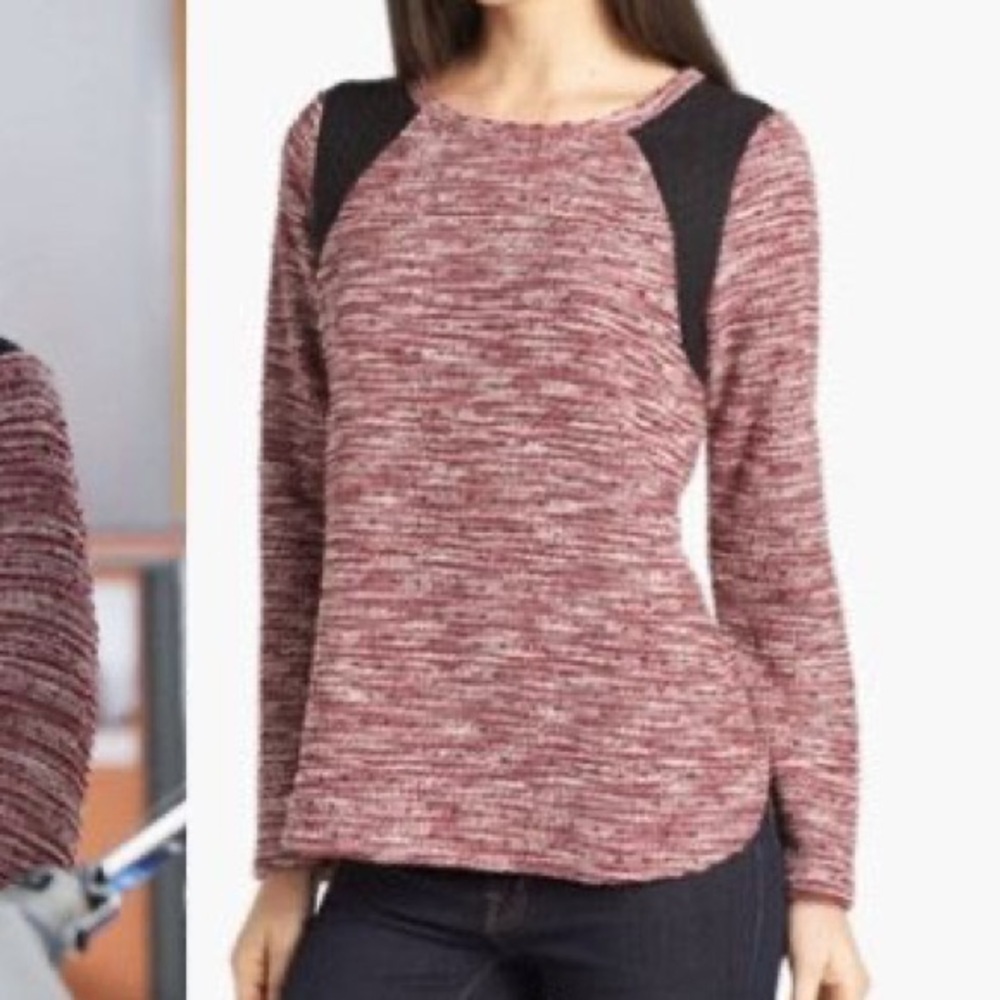SANCTUARY CLOTHING Burgundy Red Heather Black Panel Pullover Sweater- Size‎ S